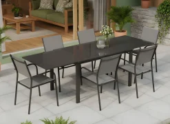 Table Eloïse 90/180 cm, plateau verre