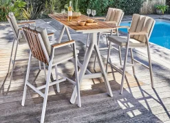 Table haute Leather, plateau teck FSC®