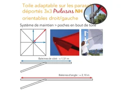 Toile pour parasol déporté 3 x 3 m orientable