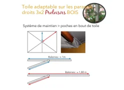 Toile pour parasol droit Bois 3x2